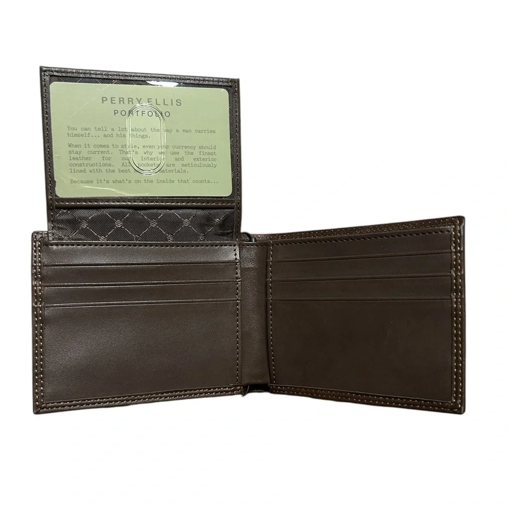 Perry Ellis Portfolio Brown Leather Sunshine Passcase Wallet